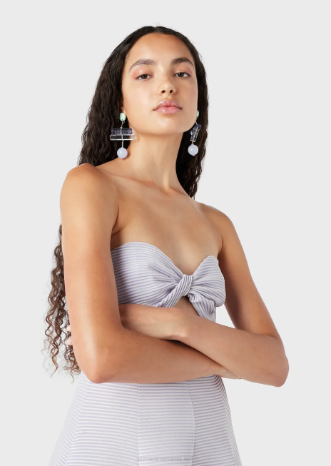 femei R802G128 rochie lungă din țesătură striată cu nervuri, cu decolteu inimă Armani lilla