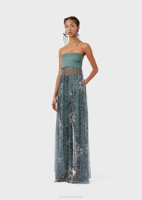 femei R802G129 rochie lunga cu corset si fusta din tul acoperit cu strasuri Armani