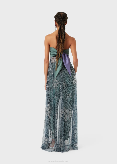femei R802G129 rochie lunga cu corset si fusta din tul acoperit cu strasuri Armani