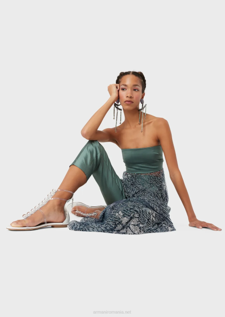 femei R802G129 rochie lunga cu corset si fusta din tul acoperit cu strasuri Armani