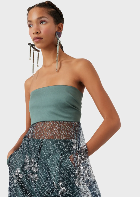 femei R802G129 rochie lunga cu corset si fusta din tul acoperit cu strasuri Armani