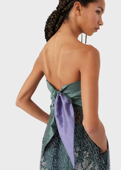 femei R802G129 rochie lunga cu corset si fusta din tul acoperit cu strasuri Armani