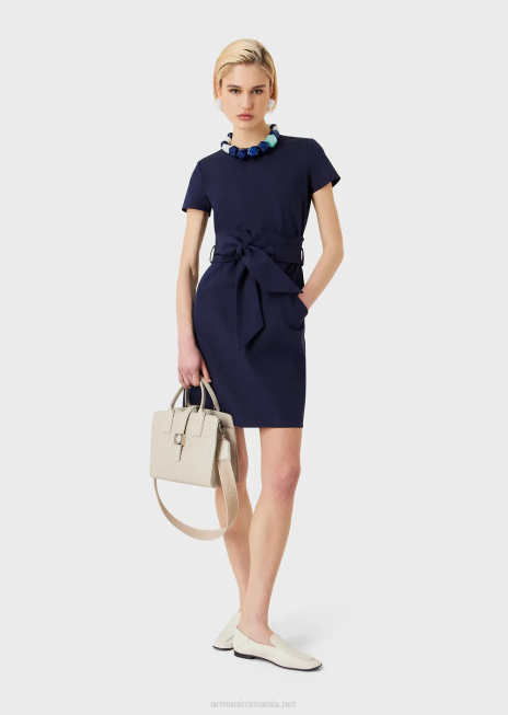 femei R802G67 Rochie cu efect din două piese din bumbac elastic couture Armani albastru marin