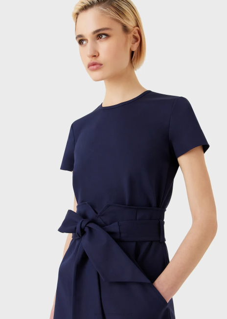 femei R802G67 Rochie cu efect din două piese din bumbac elastic couture Armani albastru marin