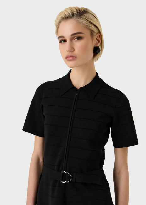 femei R802G68 rochie cu brâu din tricot cu efect de dungi Armani negru