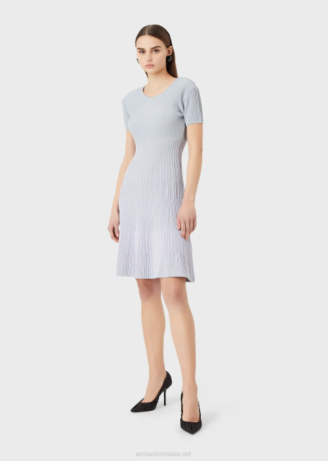 femei R802G69 rochie din tricot din jacquard în două tonuri cu motiv de legături Armani albastru