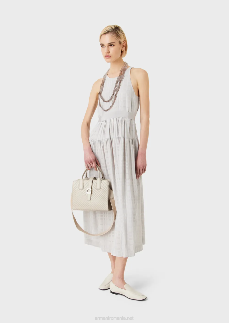 femei R802G70 rochie lungă fără mâneci din viscoză cu curea grosgrain Armani gri