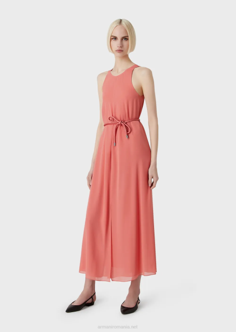 femei R802G71 rochie crepon lungă fără mâneci, cu fante laterale Armani roz