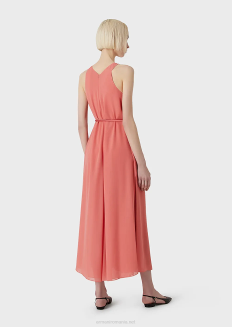 femei R802G71 rochie crepon lungă fără mâneci, cu fante laterale Armani roz