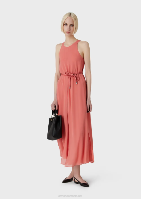 femei R802G71 rochie crepon lungă fără mâneci, cu fante laterale Armani roz