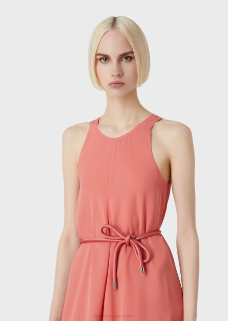 femei R802G71 rochie crepon lungă fără mâneci, cu fante laterale Armani roz