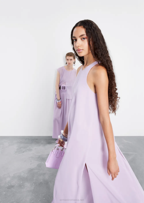 femei R802G72 rochie crepon lungă fără mâneci, cu fante laterale Armani lilla
