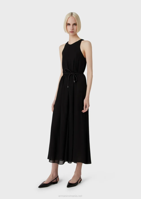 femei R802G73 rochie crepon lungă fără mâneci, cu fante laterale Armani negru