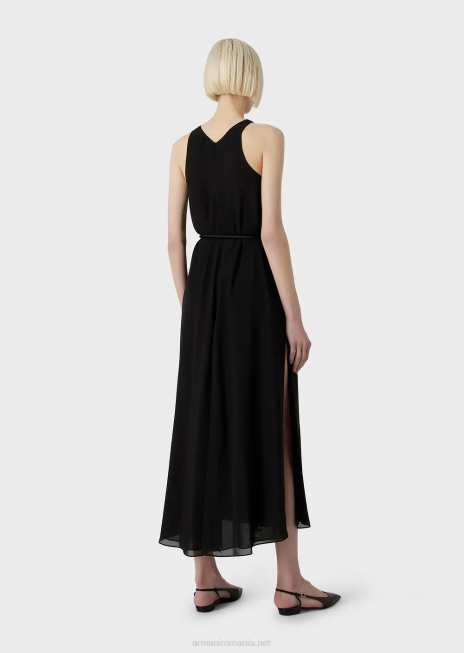 femei R802G73 rochie crepon lungă fără mâneci, cu fante laterale Armani negru