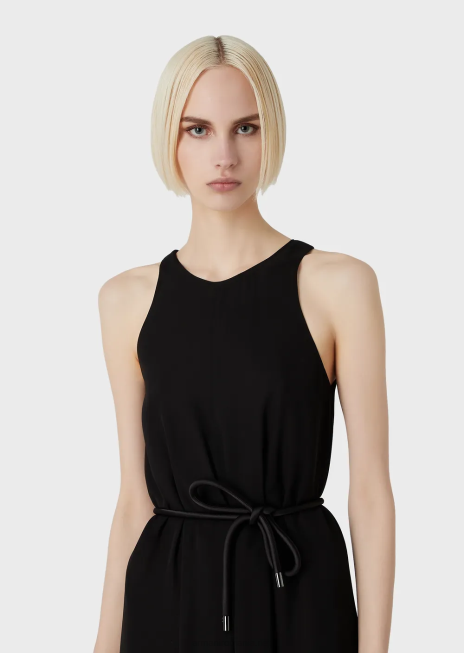 femei R802G73 rochie crepon lungă fără mâneci, cu fante laterale Armani negru