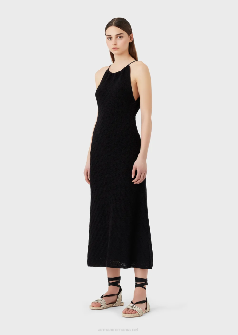 femei R802G74 rochie cu decolteu fals din tricot cu chevron Armani negru