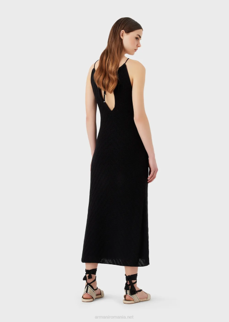 femei R802G74 rochie cu decolteu fals din tricot cu chevron Armani negru