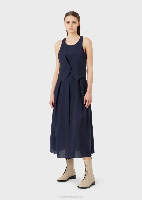 femei R802G75 Rochie cu efect din două piese din muselină tehnică cu pliuri godet Armani