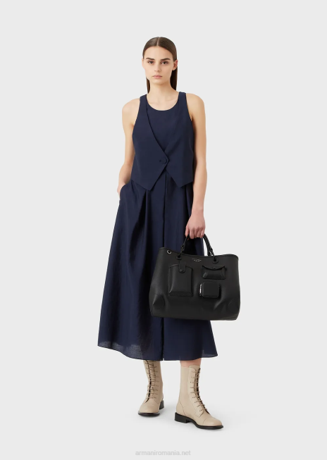 femei R802G75 Rochie cu efect din două piese din muselină tehnică cu pliuri godet Armani