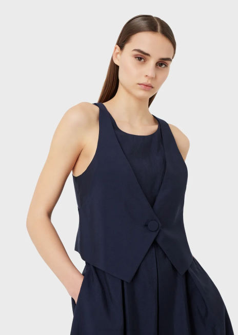 femei R802G75 Rochie cu efect din două piese din muselină tehnică cu pliuri godet Armani