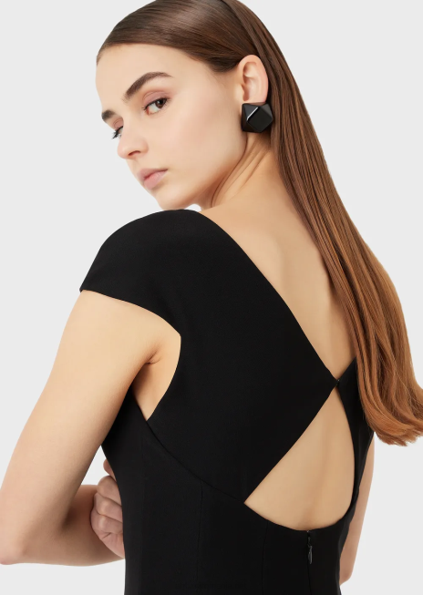 femei R802G76 Rochie midi techno-cady evazată cu decolteu în V Armani negru