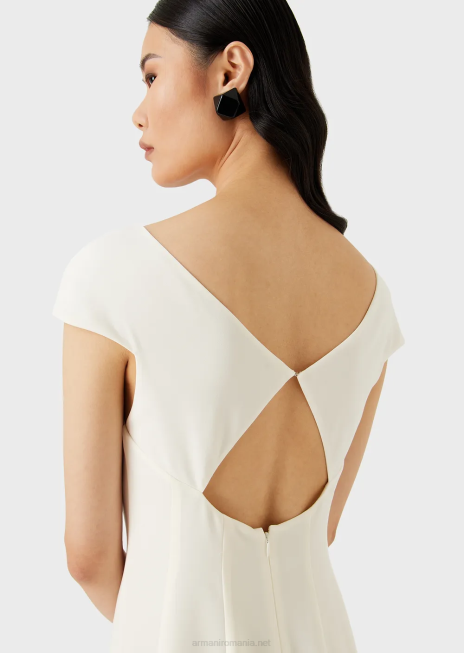 femei R802G77 Rochie midi techno-cady evazată cu decolteu în V Armani alb