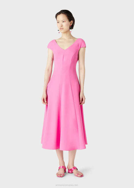 femei R802G78 Rochie midi techno-cady evazată cu decolteu în V Armani fucsie