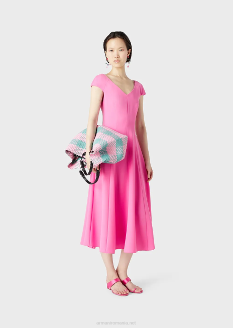 femei R802G78 Rochie midi techno-cady evazată cu decolteu în V Armani fucsie
