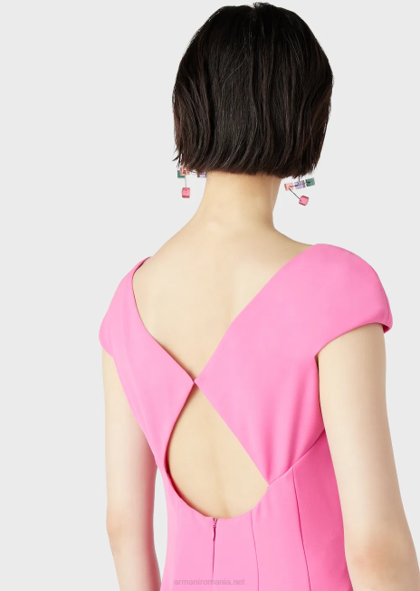 femei R802G78 Rochie midi techno-cady evazată cu decolteu în V Armani fucsie
