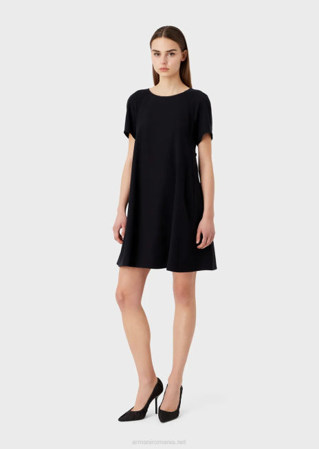 femei R802G81 rochie evazată din cady tehnic cu nasturi Armani albastru marin