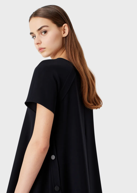 femei R802G81 rochie evazată din cady tehnic cu nasturi Armani albastru marin