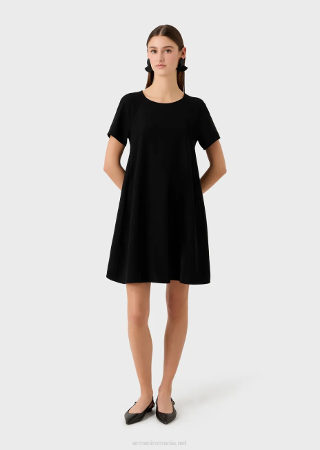 femei R802G82 rochie evazată din cady tehnic cu nasturi Armani negru