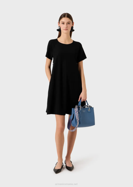 femei R802G82 rochie evazată din cady tehnic cu nasturi Armani negru