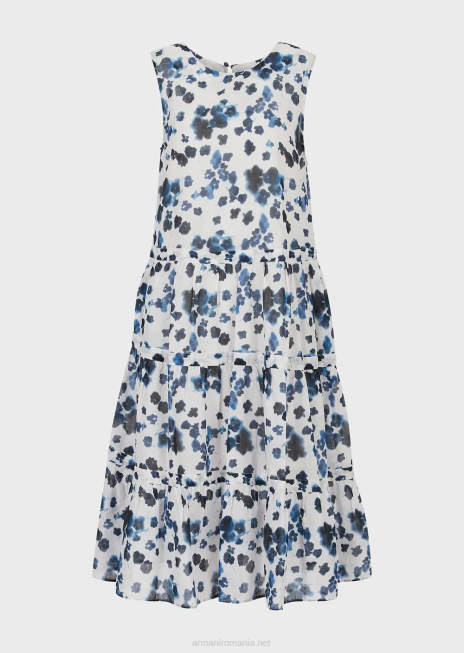 femei R802G84 Rochie cu voluri din colecția capsule mare într-o muselină cu imprimeu batik floral Armani model