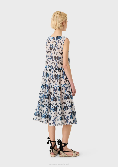 femei R802G84 Rochie cu voluri din colecția capsule mare într-o muselină cu imprimeu batik floral Armani model