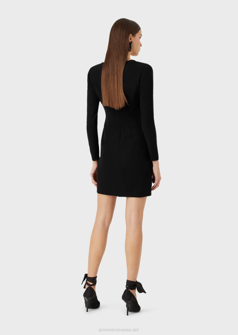 femei R802G88 rochie tehnică drapată în cady, cu decolteu încrucișat Armani negru