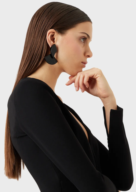 femei R802G88 rochie tehnică drapată în cady, cu decolteu încrucișat Armani negru