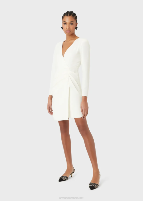 femei R802G89 rochie tehnică drapată în cady, cu decolteu încrucișat Armani alb
