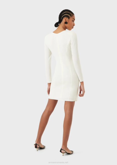 femei R802G89 rochie tehnică drapată în cady, cu decolteu încrucișat Armani alb