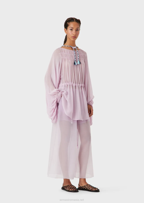 femei R802G92 rochie georgette din viscoza ecologica cu cordon Armani roz