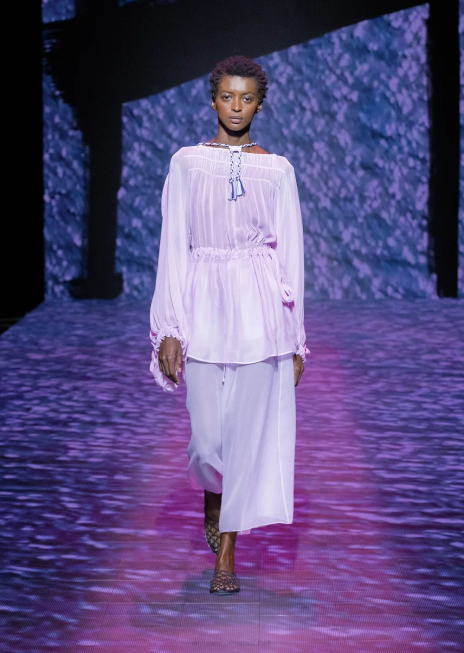 femei R802G92 rochie georgette din viscoza ecologica cu cordon Armani roz