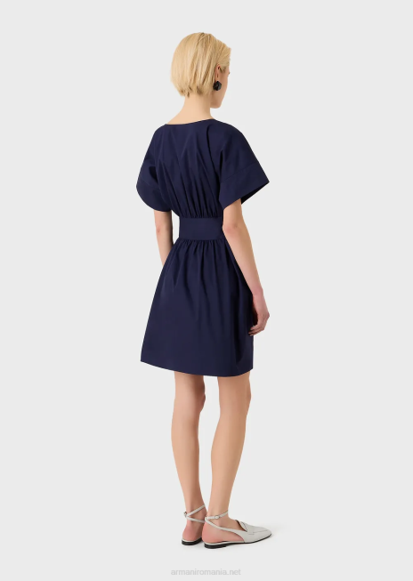 femei R802G93 rochie din bumbac șlefuit cu eșarfă Armani albastru marin