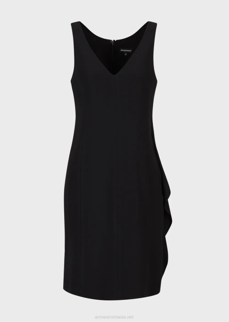 femei R802G95 rochie teacă cu decolteu în V cu volan supradimensionat Armani negru