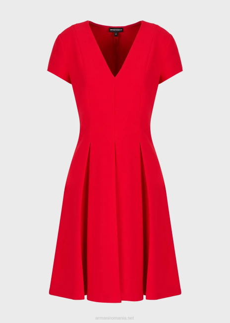 femei R802G97 rochie evazată cu decolteu în V cu pliuri godet Armani roșu