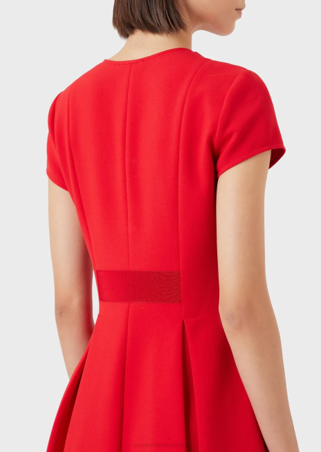 femei R802G97 rochie evazată cu decolteu în V cu pliuri godet Armani roșu