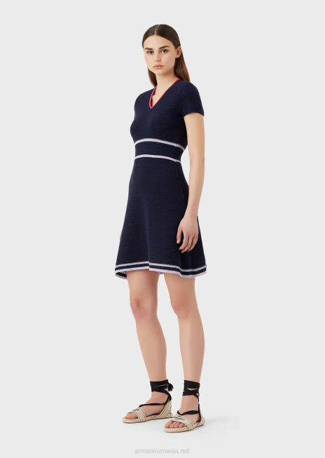 femei R802G98 rochie cu decolteu în V din cusături milano Armani albastru marin