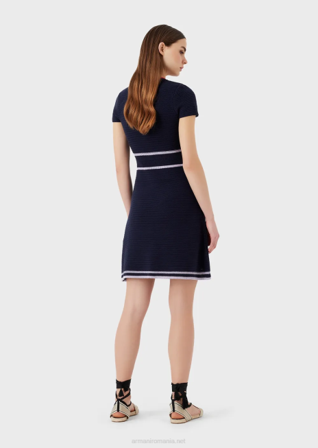 femei R802G98 rochie cu decolteu în V din cusături milano Armani albastru marin