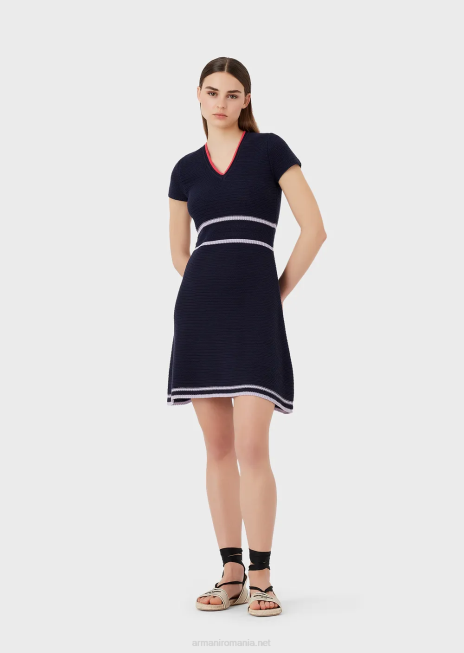 femei R802G98 rochie cu decolteu în V din cusături milano Armani albastru marin