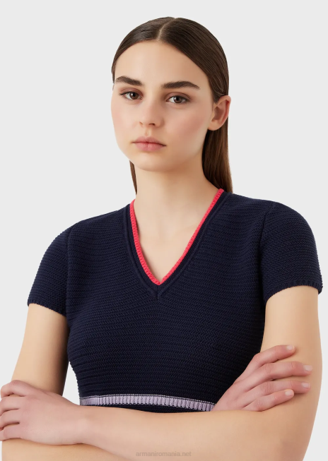 femei R802G98 rochie cu decolteu în V din cusături milano Armani albastru marin