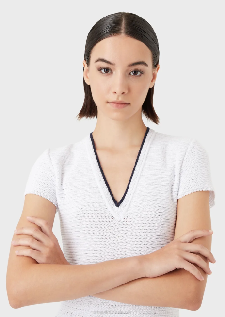 femei R802G99 rochie cu decolteu în V din cusături milano Armani alb